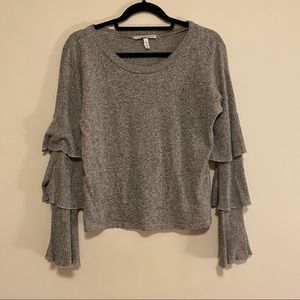 Planet Gold Grey Sweater w/ Fun Frilly Sleeves